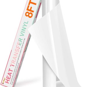 HTVRONT HTV Roll Heat Transfer Vinyl - 12" x 8ft White HTV Vinyl for Shirts, Iron on Vinyl for All Cutting Machine - Easy to Cut & Weed for Heat Transfer Design (White)-0