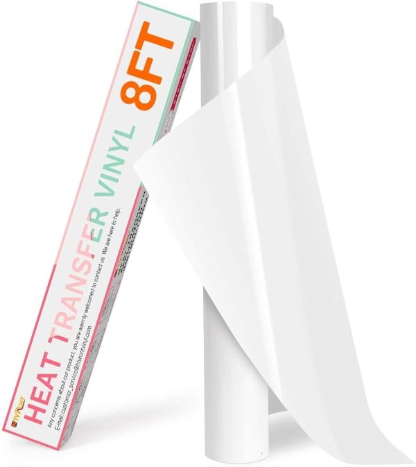 HTVRONT HTV Roll Heat Transfer Vinyl - 12" x 8ft White HTV Vinyl for Shirts, Iron on Vinyl for All Cutting Machine - Easy to Cut & Weed for Heat Transfer Design (White)-0