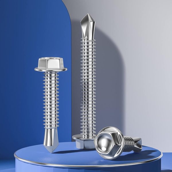 (300Pcs) #8×3/4" Hex Washer Head Self Drilling Screws, 410 Stainless Steel Metal SheetScrews，TEK Screws, Sheet Metal Self Tapping Screws-4