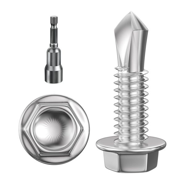 (300Pcs) #8×3/4" Hex Washer Head Self Drilling Screws, 410 Stainless Steel Metal SheetScrews，TEK Screws, Sheet Metal Self Tapping Screws-0