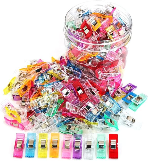 Sewing Clips, 100 Pcs with Plastic Box, Premium Quilting Clips for Supplies Crafting Tools, Assorted Colors Plastic Clips for Crafts,Sew Clip,Sew Clips,Sewing Notions-0