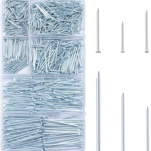KURUI 700pcs Hardware Nails for Hanging Pictures, Up to 2"-Long Finish Nails Assortment Kit for Wall Art Decor, 640 Frame Nails and 60 Small Finishing Nails for Drywall Wood - Silver Picture Hangers-0