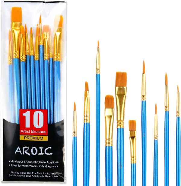 Acrylic Paint Brush Set, 1 Packs / 10 pcs Watercolor Brushes Painting Brush Nylon Hair Brushes for All Purpose Oil Watercolor Painting Artist Professional Kits.-0
