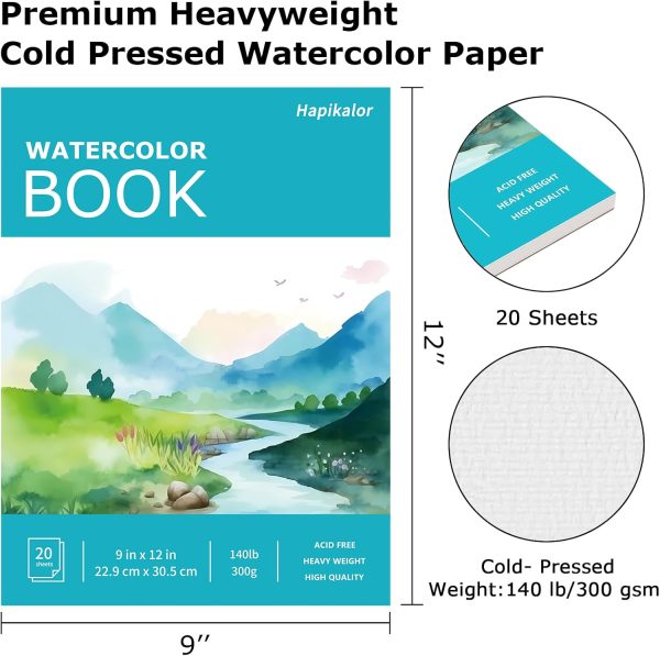 Hapikalor Watercolor Paper Pad, 9"x12" Water Color Paper, 140lb/300gsm Artist Painting Drawing Paper Book, Art Supplies for Adults Kids, Watercolors, Watercolor Paint Set, Sketchbook, Journal, Teal-1