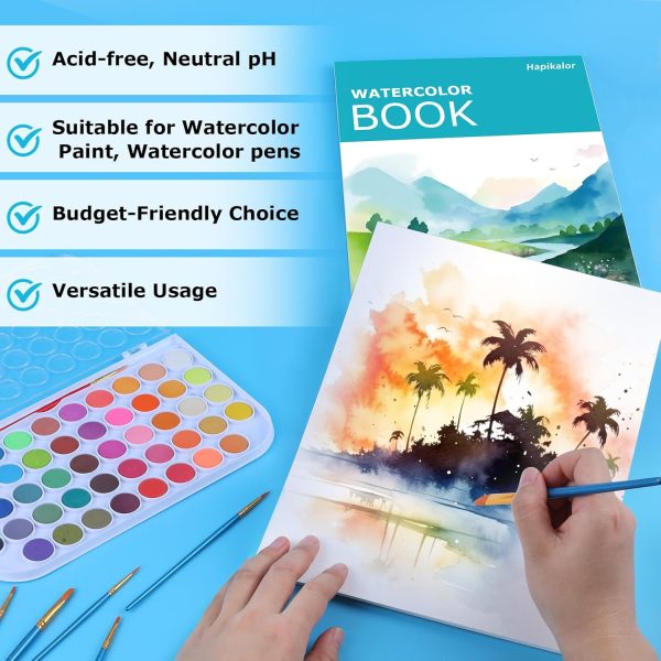 Hapikalor Watercolor Paper Pad, 9"x12" Water Color Paper, 140lb/300gsm Artist Painting Drawing Paper Book, Art Supplies for Adults Kids, Watercolors, Watercolor Paint Set, Sketchbook, Journal, Teal-2