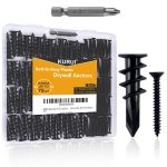 KURUI Black Self Drilling Drywall Anchors, 140PCs #8 Dry Wall Anchors and Flat Head Screws Kit, 70 Anchors + 70 Screws, 75LB Heavy Duty Hanging for Picture Frames Wall Decor Art, Sheetrock Hangers-0