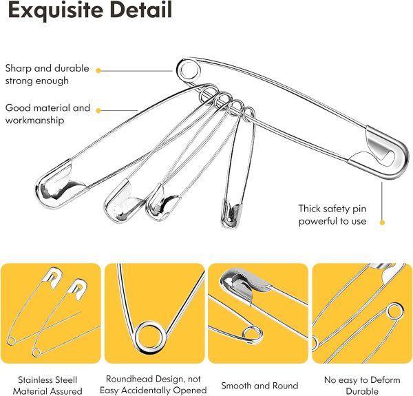 Huhuhero 160Pcs Safety Pins, Large & Small Safety Pins for Clothes Sewing Craft, Nickel Plated Steel Assorted Size Pins Bulk, Art and Craft Supplies (Sliver)-3