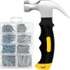 KURUI 700PCs Nails Assortment Kit & 8oz Hammer, Small Hammer for Hanging Wall Art Decor, Picture Frame, 350 Roofing/Wall Nails & 350 Finishing Nail-0