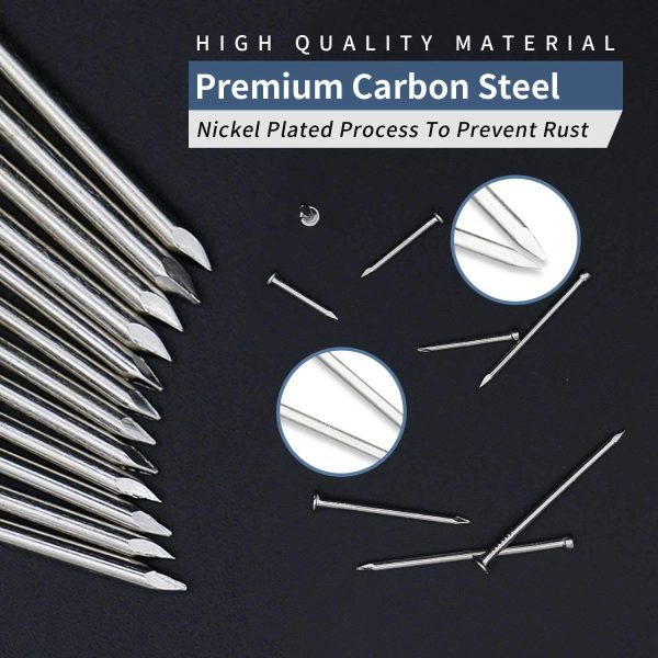 1200pcs Hardware Nails, 1/2'' × 18 Ga Nickel Plated Hanging Nails, Flat Head Nails, Wall Nails for Hanging, Finishing Nails, Tiny Nails, Small Nails (1/2 in)-3