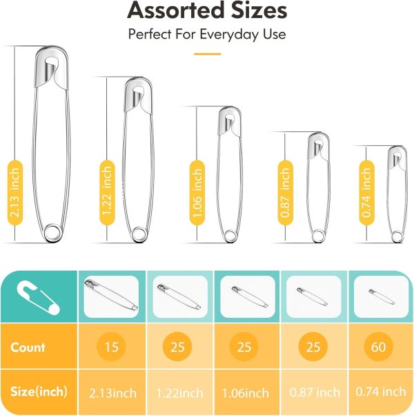 Huhuhero 160Pcs Safety Pins, Large & Small Safety Pins for Clothes Sewing Craft, Nickel Plated Steel Assorted Size Pins Bulk, Art and Craft Supplies (Sliver)-1