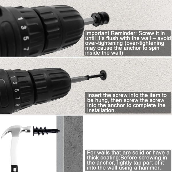 KURUI Black Self Drilling Drywall Anchors, 140PCs #8 Dry Wall Anchors and Flat Head Screws Kit, 70 Anchors + 70 Screws, 75LB Heavy Duty Hanging for Picture Frames Wall Decor Art, Sheetrock Hangers-4
