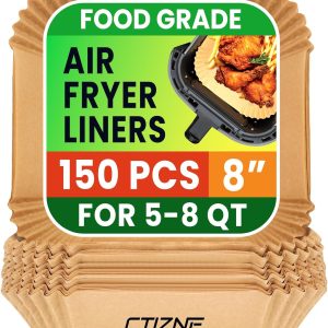 Air Fryer Liners Disposable, 150Pcs 8" Square [Food Grade Material] Unbleached Parchment Paper Liners Non-Stick & Waterproof Oilproof for 5-8 QT Airfryer Basket, Baking, Roasting Microwave, Oven-0