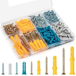 KURUI Drywall Anchors and Screws Assortment Kit 270PCS, 135 Plastic Dry Wall Expansion Anchors and 135 Philips Flat Head Wood Screws, 5 Sizes Wall Hanging Kit for Art Decor, Replaces Picture Nails-0