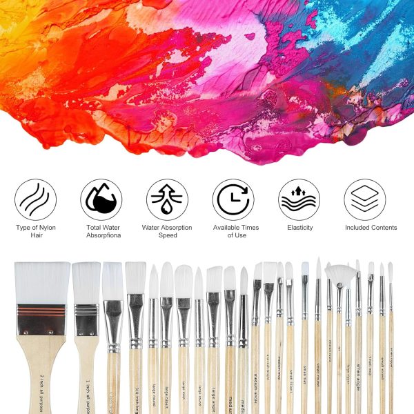 Paint Brushes Set of 24 Pieces Wooden Handles Brushes with Canvas Brush Case, Professional for Oil, Acrylic and Watercolor Painting-2