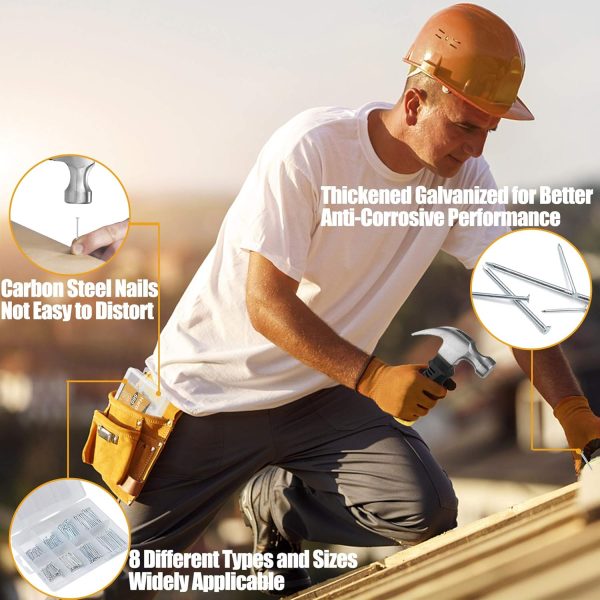 KURUI 700PCs Nails Assortment Kit & 8oz Hammer, Small Hammer for Hanging Wall Art Decor, Picture Frame, 350 Roofing/Wall Nails & 350 Finishing Nail-2