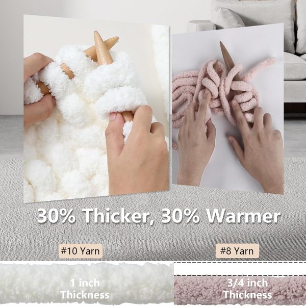 Chunky Yarn for Hand Knitting - #10 Chunky Chenille Yarn, Jumbo Big Thick Chunky Yarns for Crocheting, Super Bulky Chunky Knit Blanket Yarns, 8 Skein (25 yds 8 oz Each Skein), Cream-2