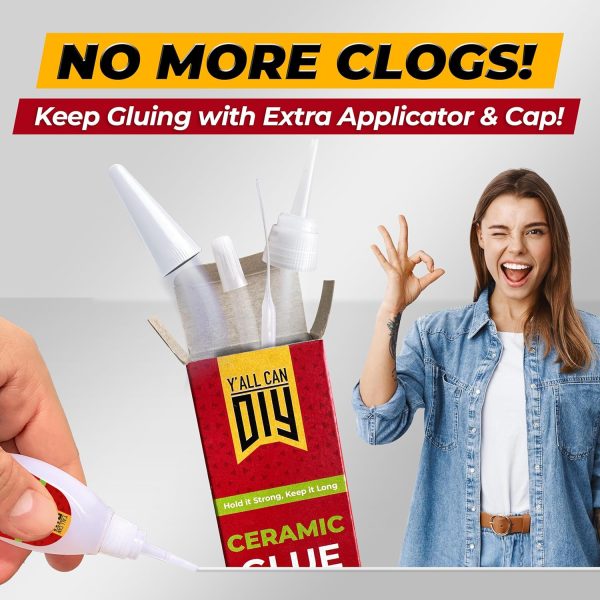 Y'allCanDiy Waterproof Super Glue for Ceramic - Ceramic Glue Repair for Pottery, No Smell After Cure. Best Cyanoacrylate Based Adhesive for China and Porcelain - Cap Color May Vary (Blue or White)-4