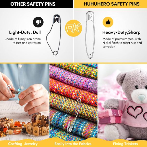 Huhuhero 160Pcs Safety Pins, Large & Small Safety Pins for Clothes Sewing Craft, Nickel Plated Steel Assorted Size Pins Bulk, Art and Craft Supplies (Sliver)-4