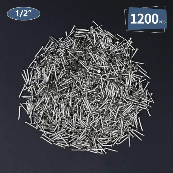 1200pcs Hardware Nails, 1/2'' × 18 Ga Nickel Plated Hanging Nails, Flat Head Nails, Wall Nails for Hanging, Finishing Nails, Tiny Nails, Small Nails (1/2 in)-1