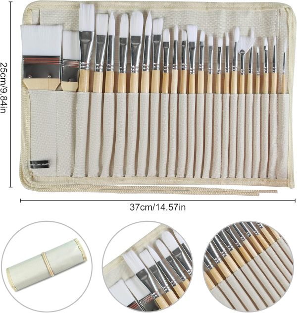 Paint Brushes Set of 24 Pieces Wooden Handles Brushes with Canvas Brush Case, Professional for Oil, Acrylic and Watercolor Painting-3