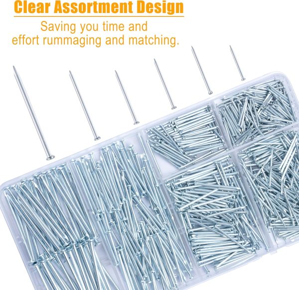 KURUI 700pcs Hardware Nails for Hanging Pictures, Up to 2"-Long Finish Nails Assortment Kit for Wall Art Decor, 640 Frame Nails and 60 Small Finishing Nails for Drywall Wood - Silver Picture Hangers-2