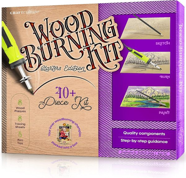 Craft Culture Beginners Wood Burning Kit for Kids, Teenage Boys & Girls - Christmas Gifts for Boy & Girl - Craft Projects Birthday Gift Idea for Children Teen Woodburning DIY Hobby Kits Art Activities-0